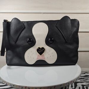 Betsey Johnson Large Black and White Dog Clutch Wristlet